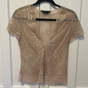 BCBG sheer lace top, short sleeved, buttons! Perfect condition - gorgeous! Small